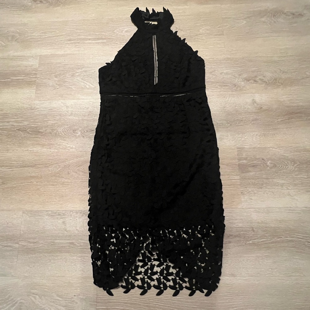Bardot Gemma Black Lace Backless, Halter Neck, Lined Beautiful Designer Dress XL - Picture 4 of 15